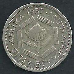 1957 - Sixpence / 6 d  - as per scan.