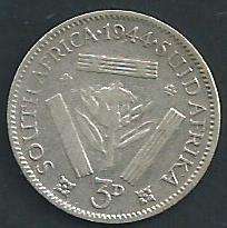 1944 - Threepence / Tickey - VF details as per scan.