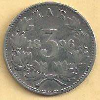 1896 - Threepence / Tickey. -Fair condition as per scan.