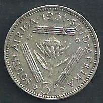 1951 - Threepence / Tickey - as per scan.