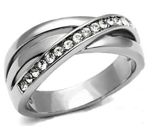 CROSS OVER DESIGN SPARKLING SIMULATED DIAMOND LADIES RING