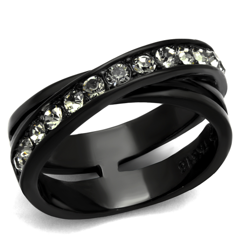 BEAUTIFUL BLACK STAINLESS STEEL SIMULATED DIAMOND LADIES RING