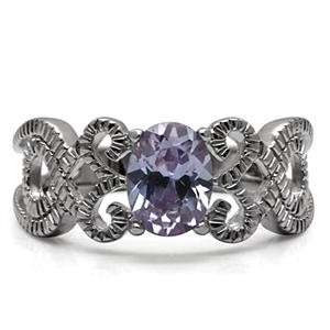 STUNNING STAINLESS STEEL SIMULATED AMETHYST LADIES RING