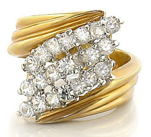 STUNNING  YELLOW GOLD PLATED SIMULATED DIAMOND LADIES RING