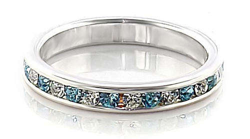 18K WHITE GOLD PLATED SIMULATED BLUE TOPAZ LADIES RING