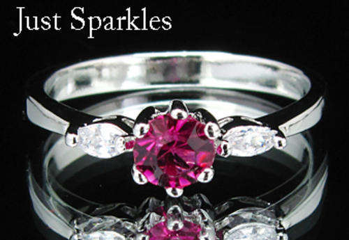 18K WHITE GOLD PLATED SIMULATED RUBY LADIES RING