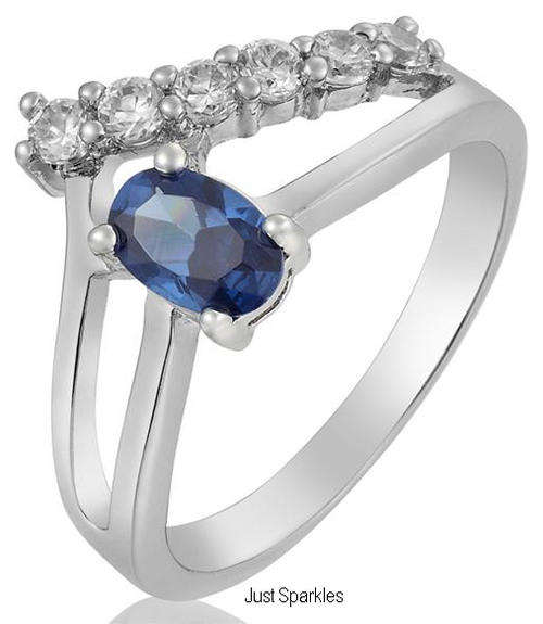 STUNNING 18K WHITE GOLD PLATED SIMULATED SAPPHIRE LADIES RING