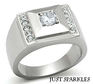 STAINLESS STEEL SIMULATED DIAMOND RING