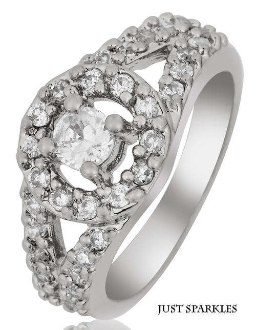 18K WHITE GOLD PLATED SIMULATED DIAMOND LADIES RING