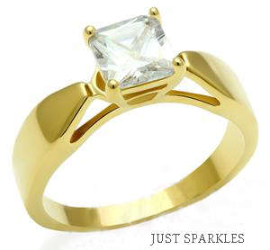 STUNNING YELLOW GOLD PLATED SIMULATED DIAMOND LADIES RING