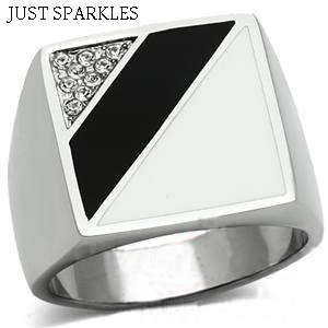 STAINLESS STEEL SIMULATED DIAMOND MENS RING