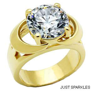 STUNNING YELLOW GOLD PLATED SIMULATED DIAMOND LADIES RING