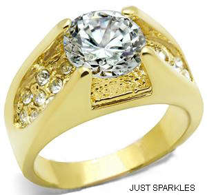 STUNNING  YELLOW GOLD PLATED SIMULATED DIAMOND LADIES RING
