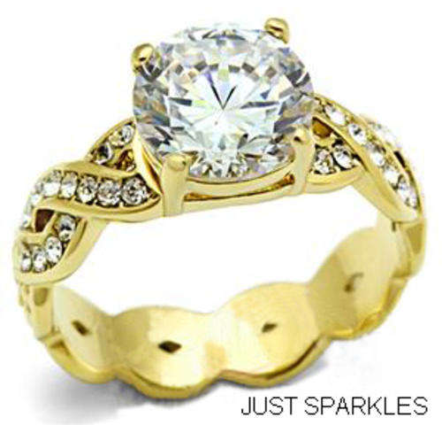 STUNNING YELLOW GOLD PLATED SIMULATED DIAMOND LADIES RING