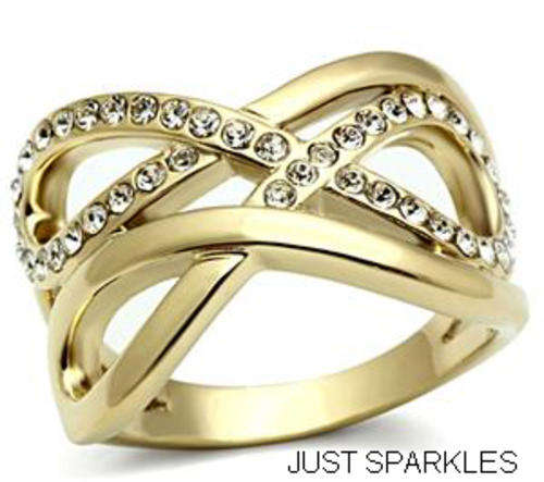 STUNNING YELLOW GOLD PLATED SIMULATED DIAMOND LADIES RING