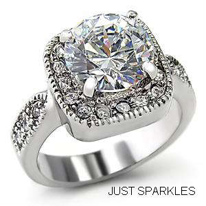18K WHITE GOLD PLATED SIMULATED DIAMOND LADIES RING