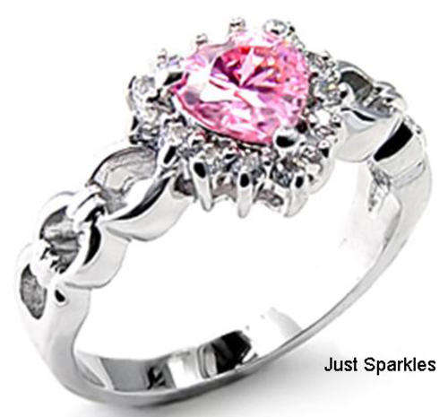 STUNNING STAINLESS STEEL SIMULATED PINK TOPAZ LADIES RING