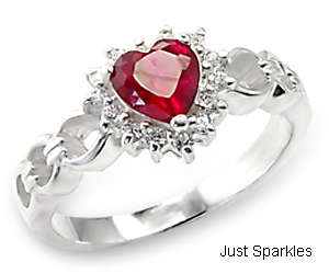 PRETTY 18K WHITE GOLD PLATED SIMULATED RUBY LADIES RING