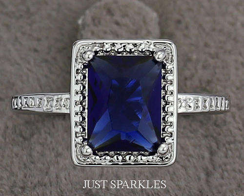 STUNNING 18K WHITE GOLD PLATED SIMULATED SAPPHIRE LADIES RING