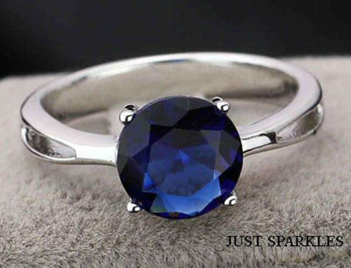 STUNNING 18K WHITE GOLD PLATED SIMULATED SAPPHIRE LADIES RING