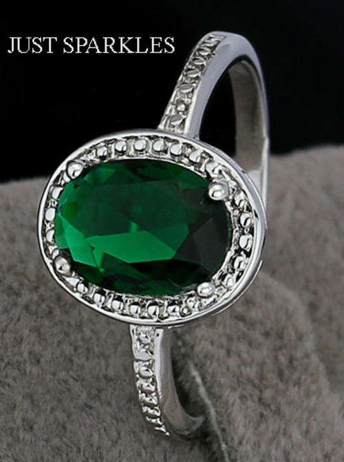 18K WHITE GOLD PLATED SIMULATED GREEN PERIDOT LADIES RING
