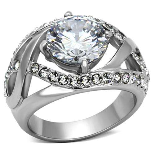 STUNNING STAINLESS STEEL SIMULATED DIAMOND LADIES RING