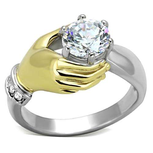 STUNNING YELLOW GOLD PLATED SIMULATED DIAMOND LADIES RING