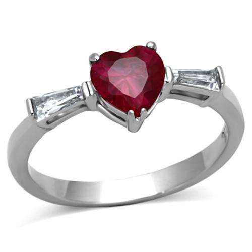 STUNNING STAINLESS STEEL SIMULATED RUBY LADIES RING
