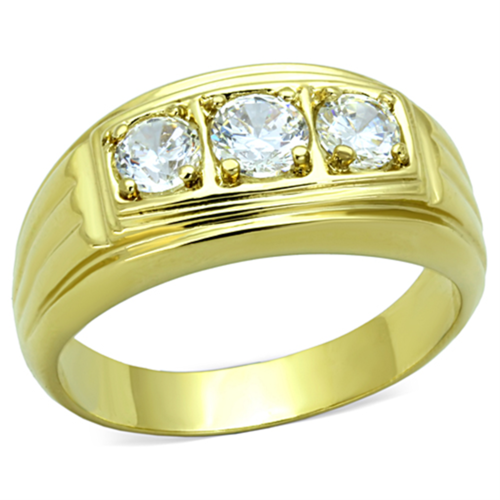 TRENDY MEN'S 18K YELLOW GOLD PLATED AND SIMULATED DIAMOND RING