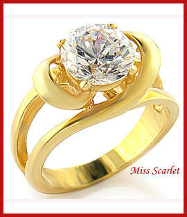 SOLITAIRE SIMULATED DIAMOND 18K GOLD RING - SIZE 6