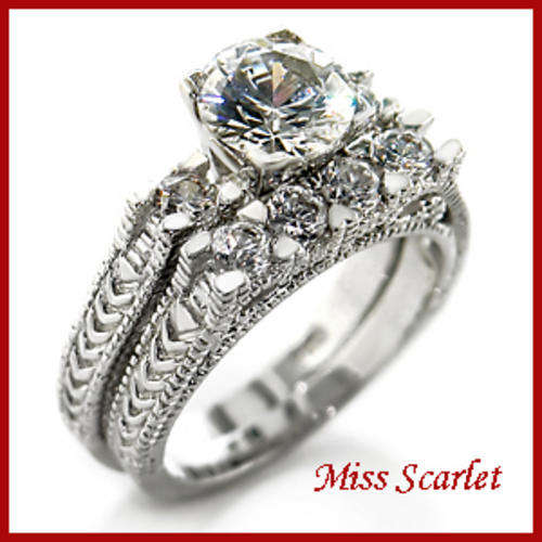 SIMULATED DIAMOND 2pce WEDDING RING SET SIZE 8