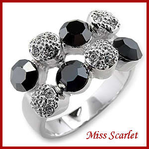 BLACK ENAMEL AND SIMULATED DIAMOND BAND RING SIZE 7