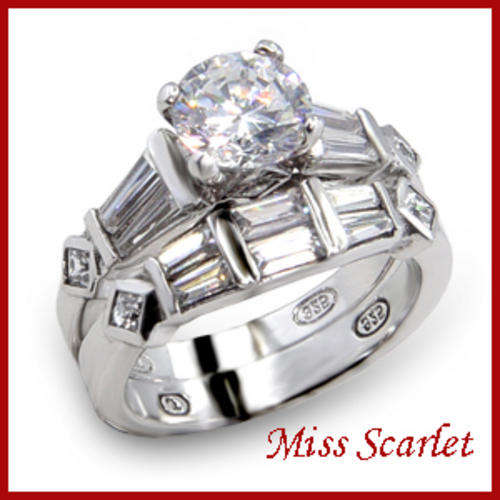 **SOLID STERLING SILVER SIMULATED DIAMOND WEDDING RING SET