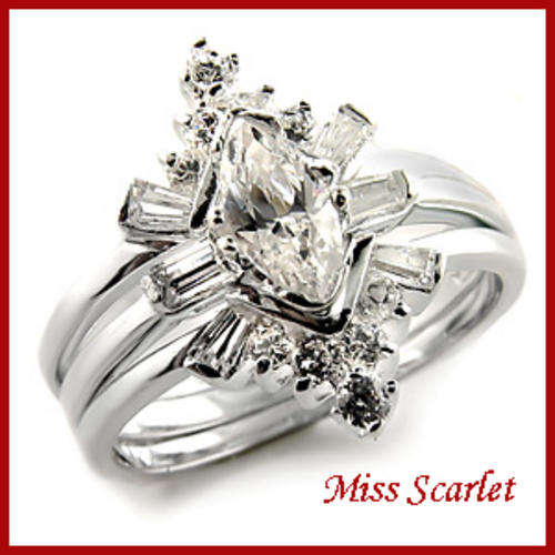 **SOLID STERLING SILVER SIMULATED DIAMOND WEDDING RING SET - SIZE 10