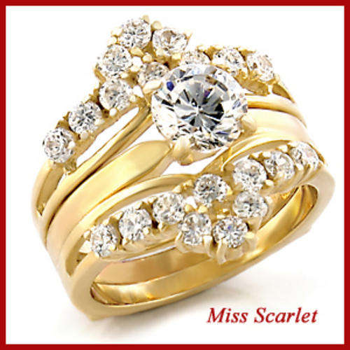 18K GOLD SIMULATED DIAMOND 2 PCE WEDDING RING SET