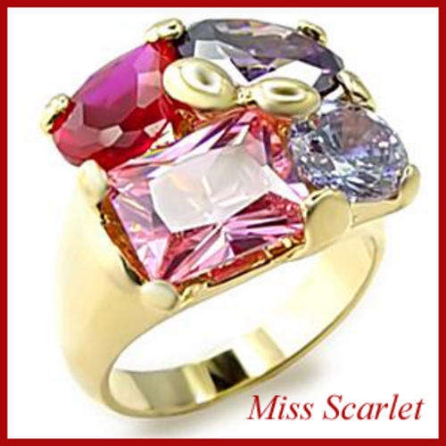 MULTI COLOURED CUBIC ZIRCONIA 18K GOLD RING - SIZE 8