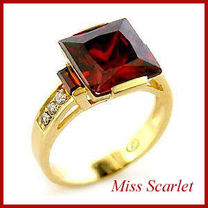 18K GOLD SIMULATED GARNET AND SIMULATED DIAMOND RING