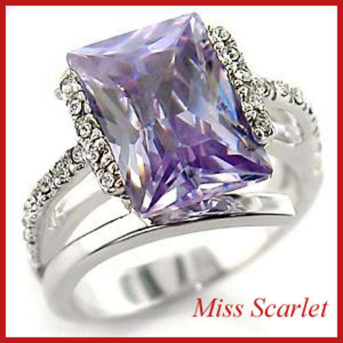 Simulated Diamond And Simulated Light Amethyst Ring - SIZE 8