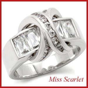 Rhodium  Plated Simulated Diamond Ring -SIZE 7