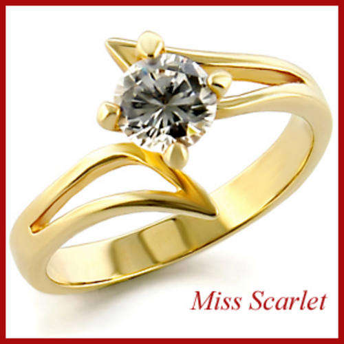SOLITAIRE SIMULATED DIAMOND 18K GOLD RING - SIZE 7