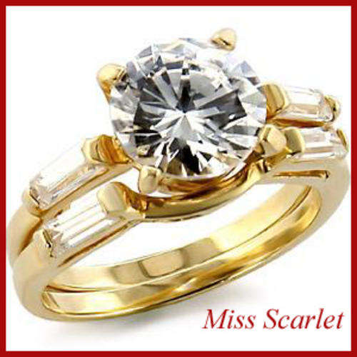 18K GOLD SIMULATED DIAMOND 2 PCE WEDDING RING SET SIZE 8