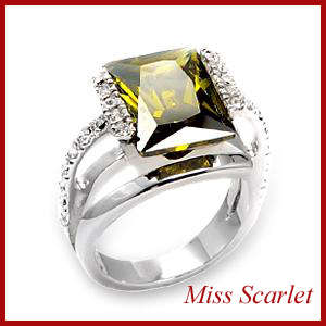 18ct WHITE GOLD PLATED Olivine Simulated Diamond Ring