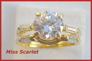 18K GOLD SIMULATED DIAMOND 2 PCE WEDDING RING SET