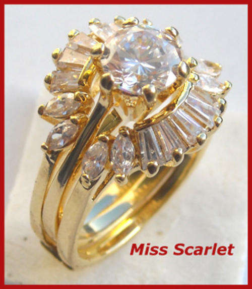 18K GOLD SIMULATED DIAMOND 2 PCE WEDDING RING SET