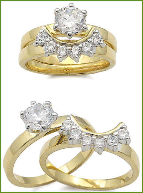 18ct YELLOW GOLD PLATED WEDDING RING SET & FREE BRACELET!!