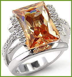 18ct WHITE GOLD PLATED Champagne Simulated Diamond Ring