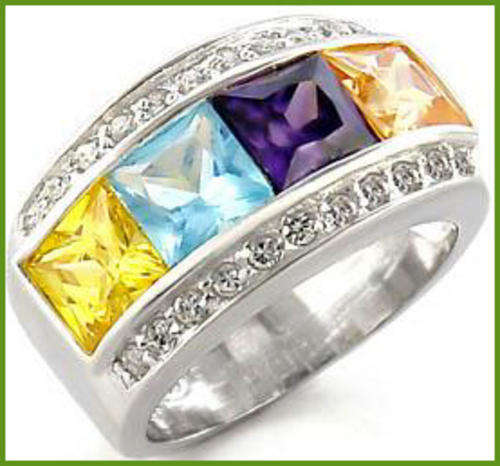 MULTI COLOURED CUBIC ZIRCONIA RING & FREE BRACELET!!