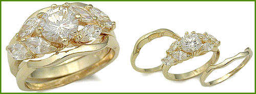 18ct YELLOW GOLD PLATED WEDDING RING SET