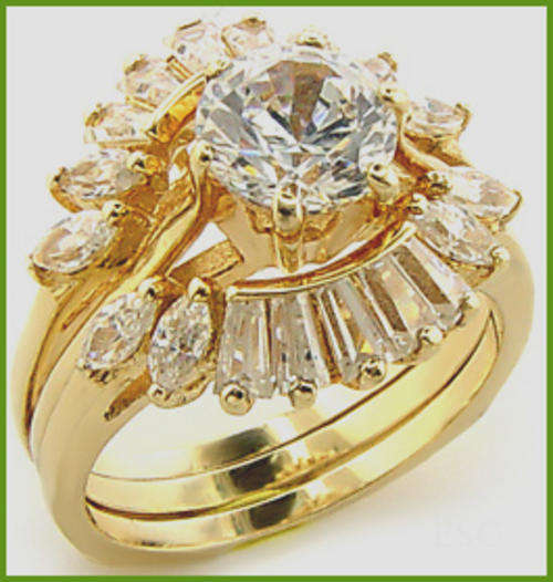 18ct YELLOW GOLD PLATED WEDDING RING SET & FREE BRACELET!!