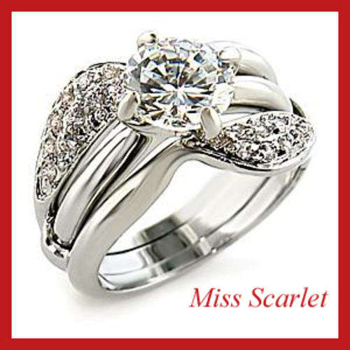 SIMULATED DIAMOND 18KT WHITE GOLD PLATED WEDDING RING SET